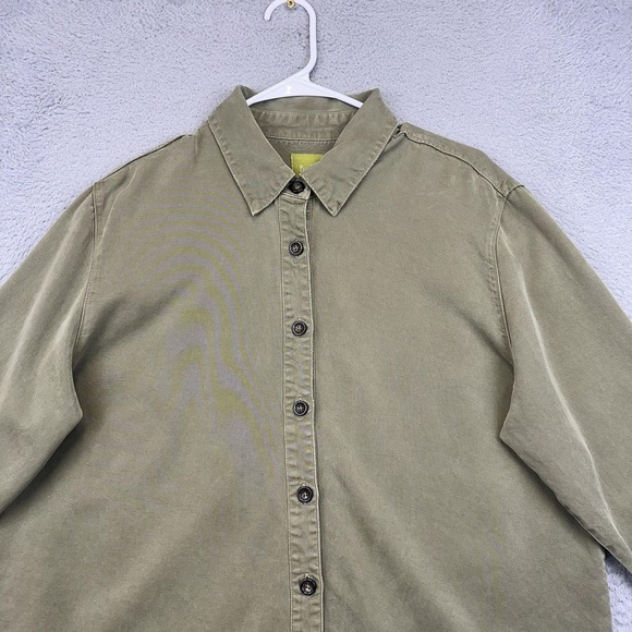 Pulp Shirt Womens XL Olive‎ Green Lyocell Tencel Button Front Boxy 3/4 Sleeve - Picture 2 of 14